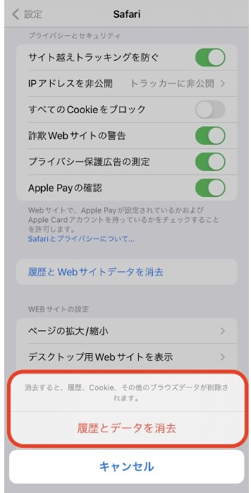 Cookieの削除のやり方(iOS・Safari)4